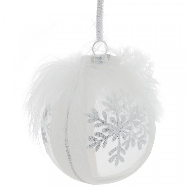 Шар пластик 08см "Перышко страуса" цв.белый/прозрачн. арт.763952