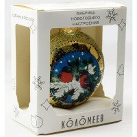 Украшение на ёлку стекло (форма Медальон) 06см "Куранты и снегири" п/у арт.КУ-80-224232