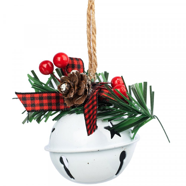 Украшение декор.подвеска металл. "Бубенчик с декором" 05*6см цв.белый арт.91157