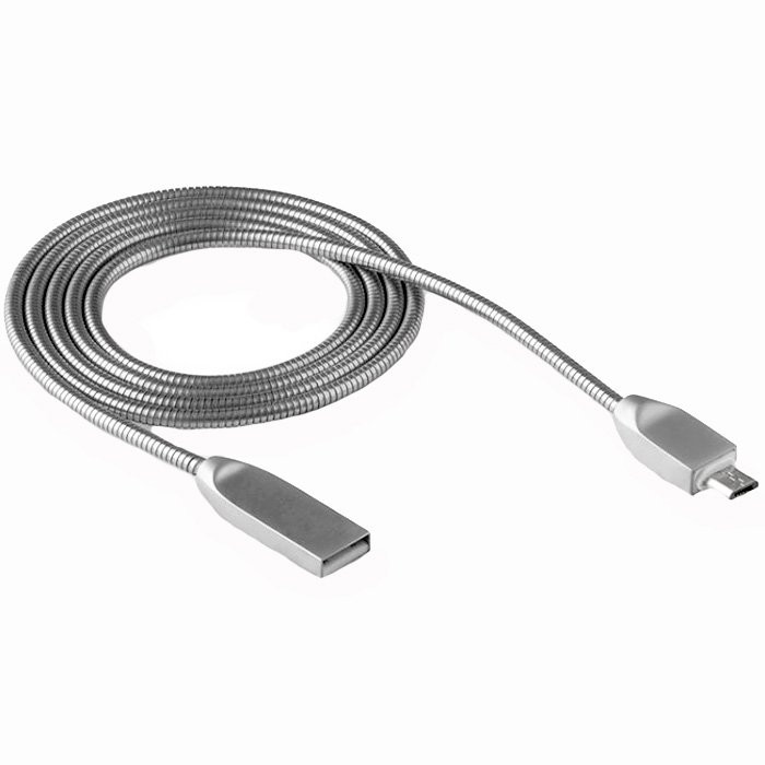 Кабель USB - micro USB "WALKER" C730 в металл. обмотке,серебряный
