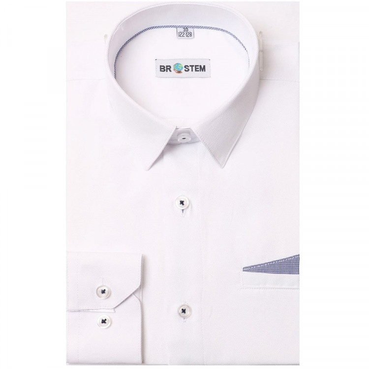 Сорочка детская приталенная длинный рукав размерный ряд 29/116-36/158-164  цвет белый Brostem арт.1LD127+5d