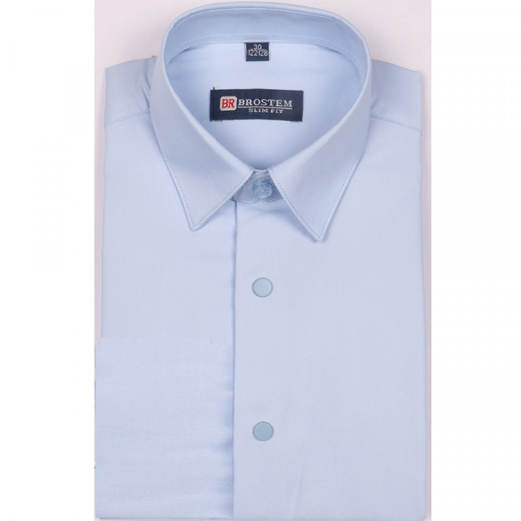Сорочка детская короткий рукав размерный ряд 30/128-134-36/158-164  цвет голубой Brostem арт.4SBD14+2ds на металлических кнопках